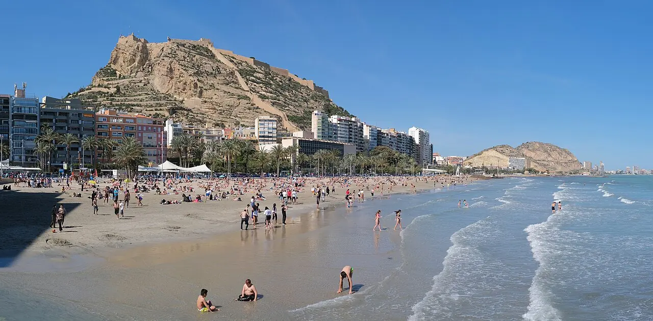 Postiguet beach beneath Alicante's castle hill