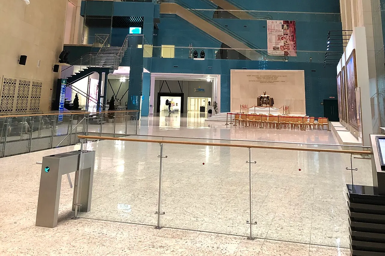 A golden eagle display above the entrance hall of Kazakhstan's National Museum