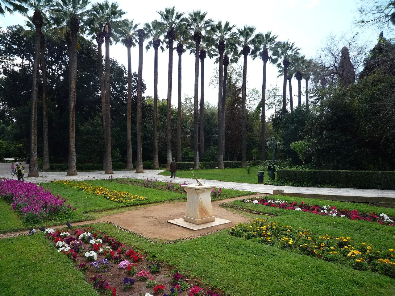 Palms, planting beds and paths in the National Garden of Athens