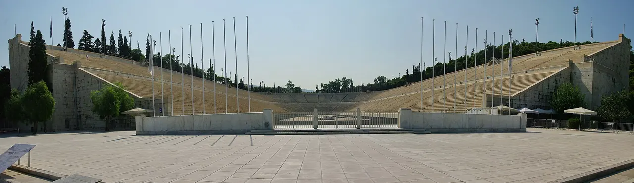 The marble tiers and running track of the Panathenaic Stadium in Athens