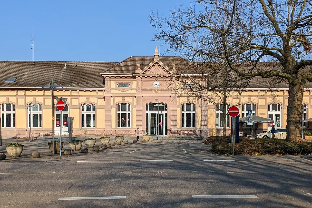 The entrance building of Baden-Baden railway station in Oos