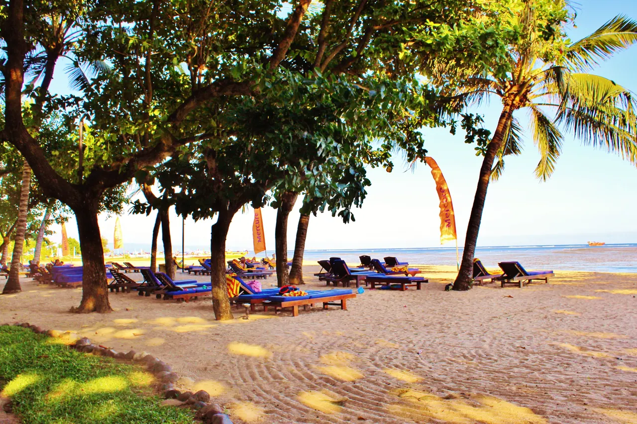 Sanur's beach and seafront on Bali's eastern coast