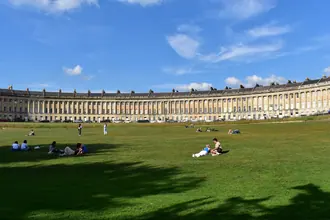 The sweep of the Royal Crescent terrace above its open lawn