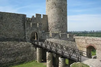 Stone walls, a bridge and the Despot Tower at Belgrade Fortress