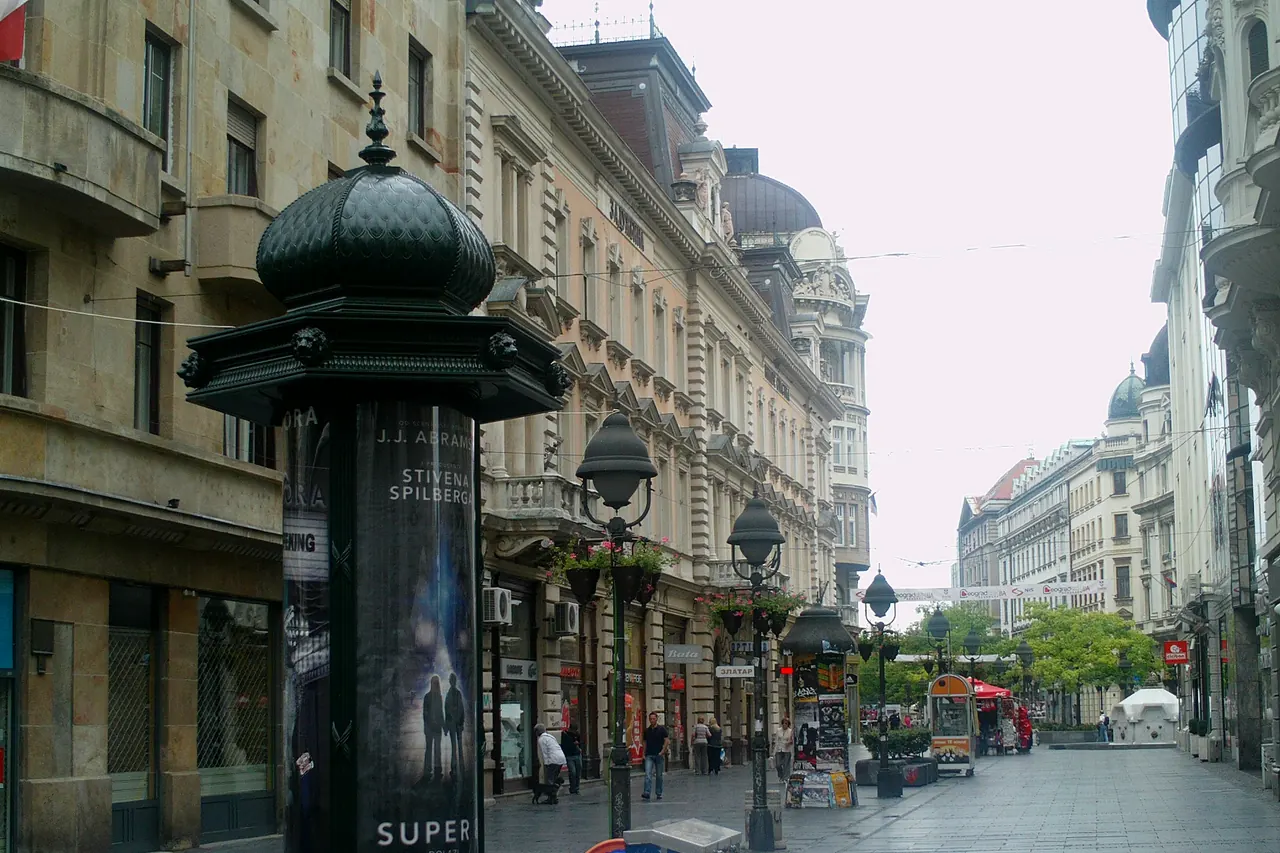 Pedestrian promenade and historic facades along Knez Mihailova Street