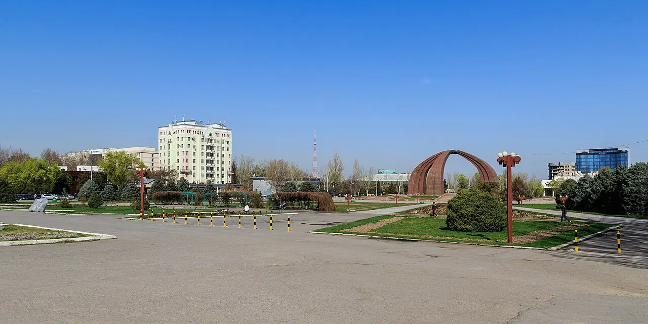 The sweeping war memorial arches at Victory Square in Bishkek