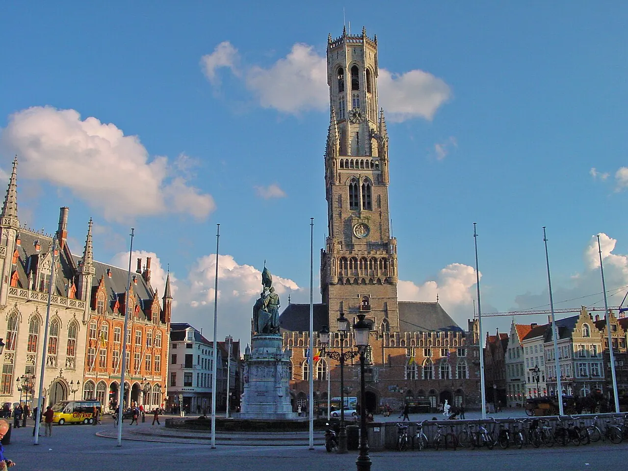 The market halls and Belfry facing the Markt square in Bruges