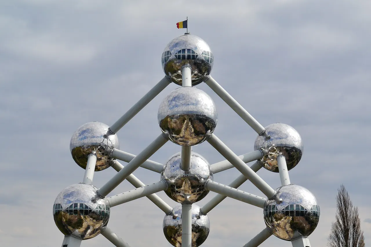 The Atomium's stainless-steel spheres and connecting tubes in Brussels