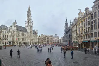 The guild-house facades and Town Hall surrounding Brussels' Grand-Place