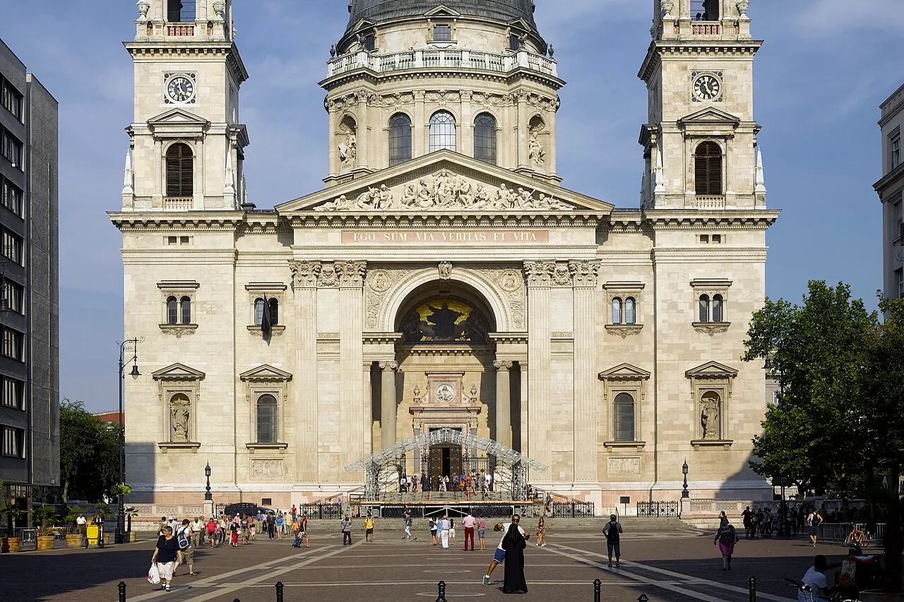 St. Stephen's Basilica and its monumental facade in central Budapest