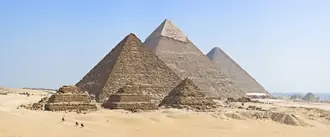 The three main pyramids across the open Giza plateau