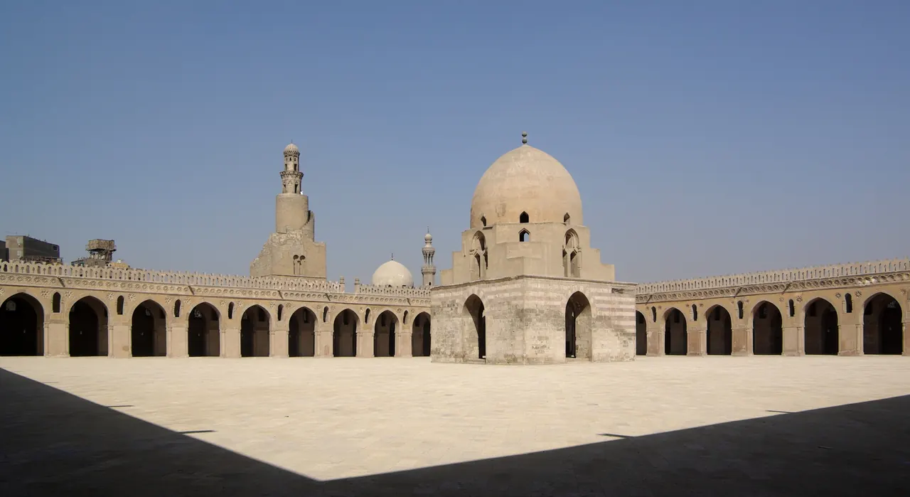 The courtyard fountain and arcades of Ibn Tulun Mosque