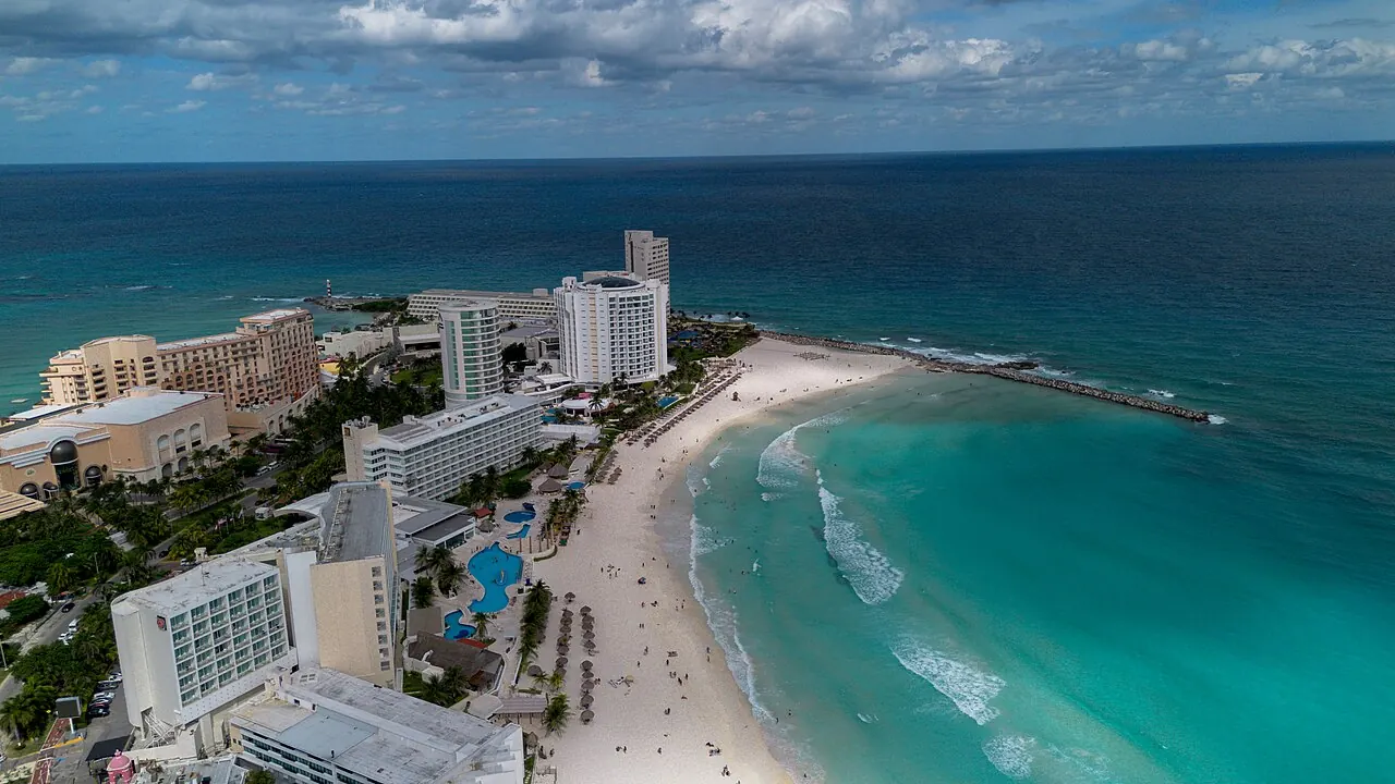 Aerial view of Punta Cancun and Gaviota Azul Beach