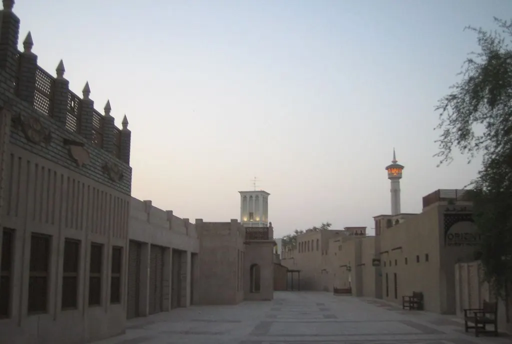 Wind towers and traditional courtyard buildings in Al Fahidi, Dubai