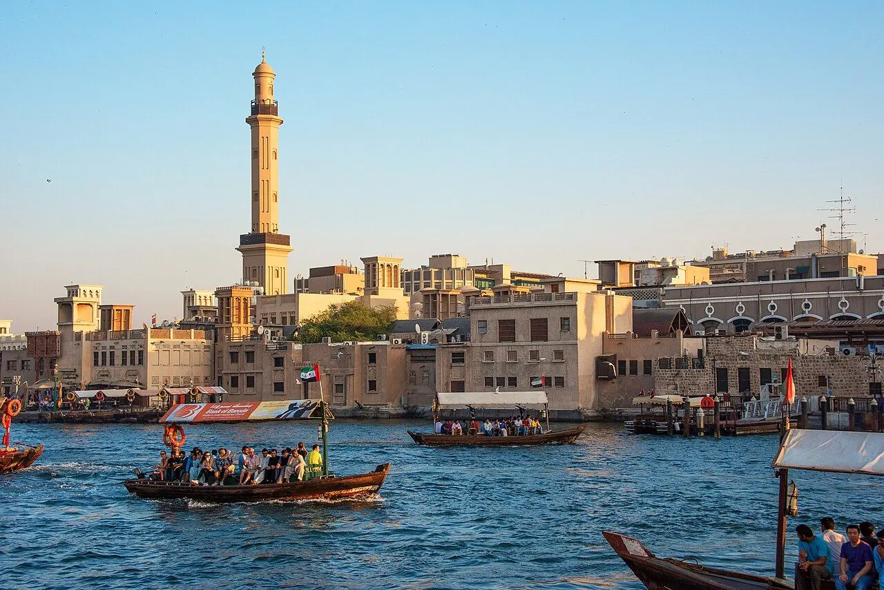 Boats and creekside buildings along Dubai Creek