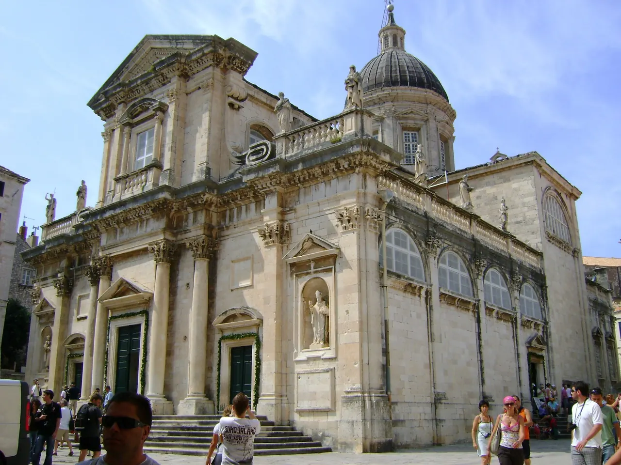 The baroque facade and dome of Dubrovnik Cathedral