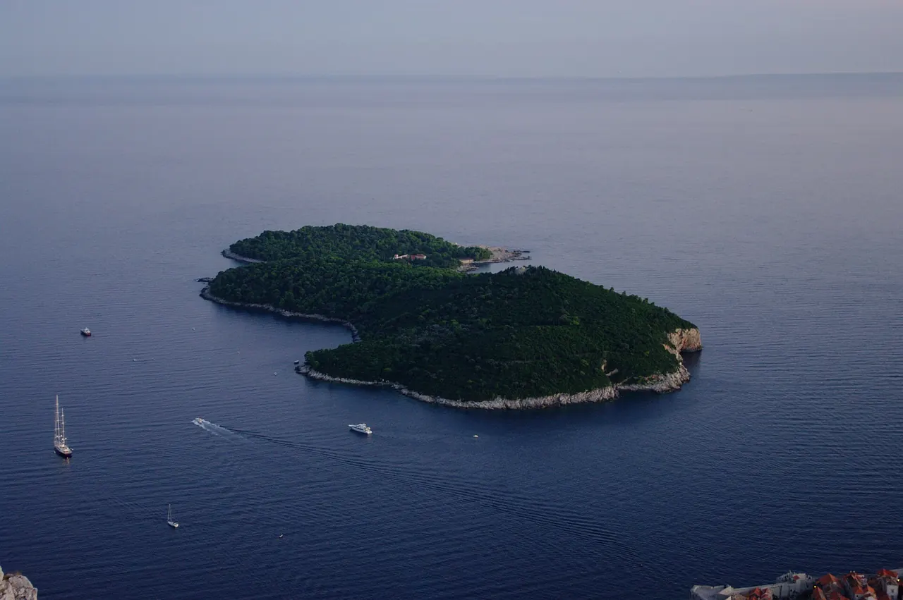 The wooded island of Lokrum surrounded by the Adriatic near Dubrovnik