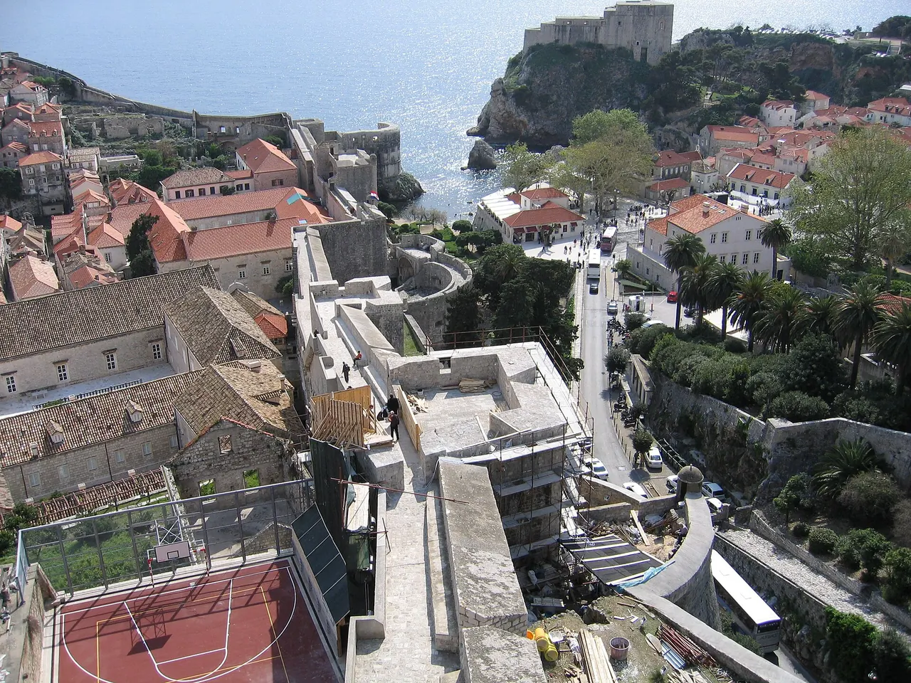 Fort Lovrijenac on its wooded rocky headland beyond Dubrovnik's western walls