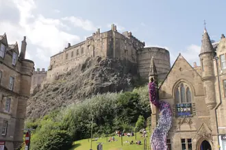 Edinburgh Castle above the Grassmarket and surrounding Old Town buildings