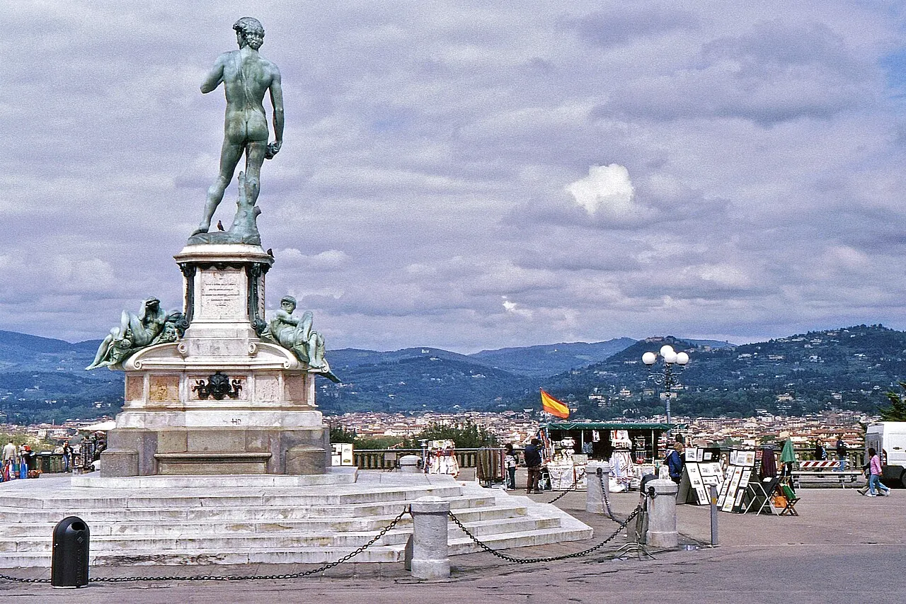 The bronze David replica and terrace at Piazzale Michelangelo