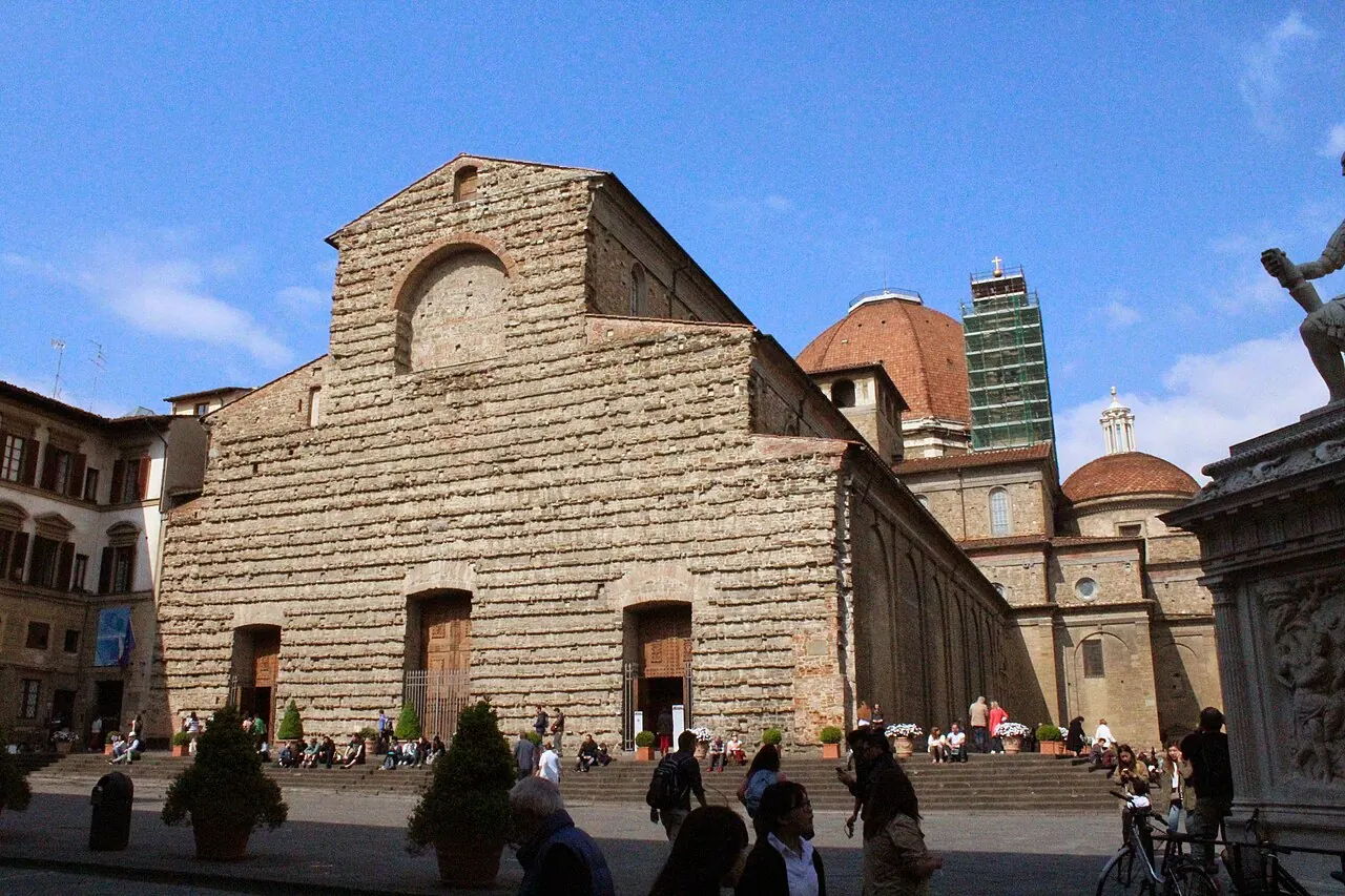 The unfinished stone exterior of the Basilica of San Lorenzo in Florence
