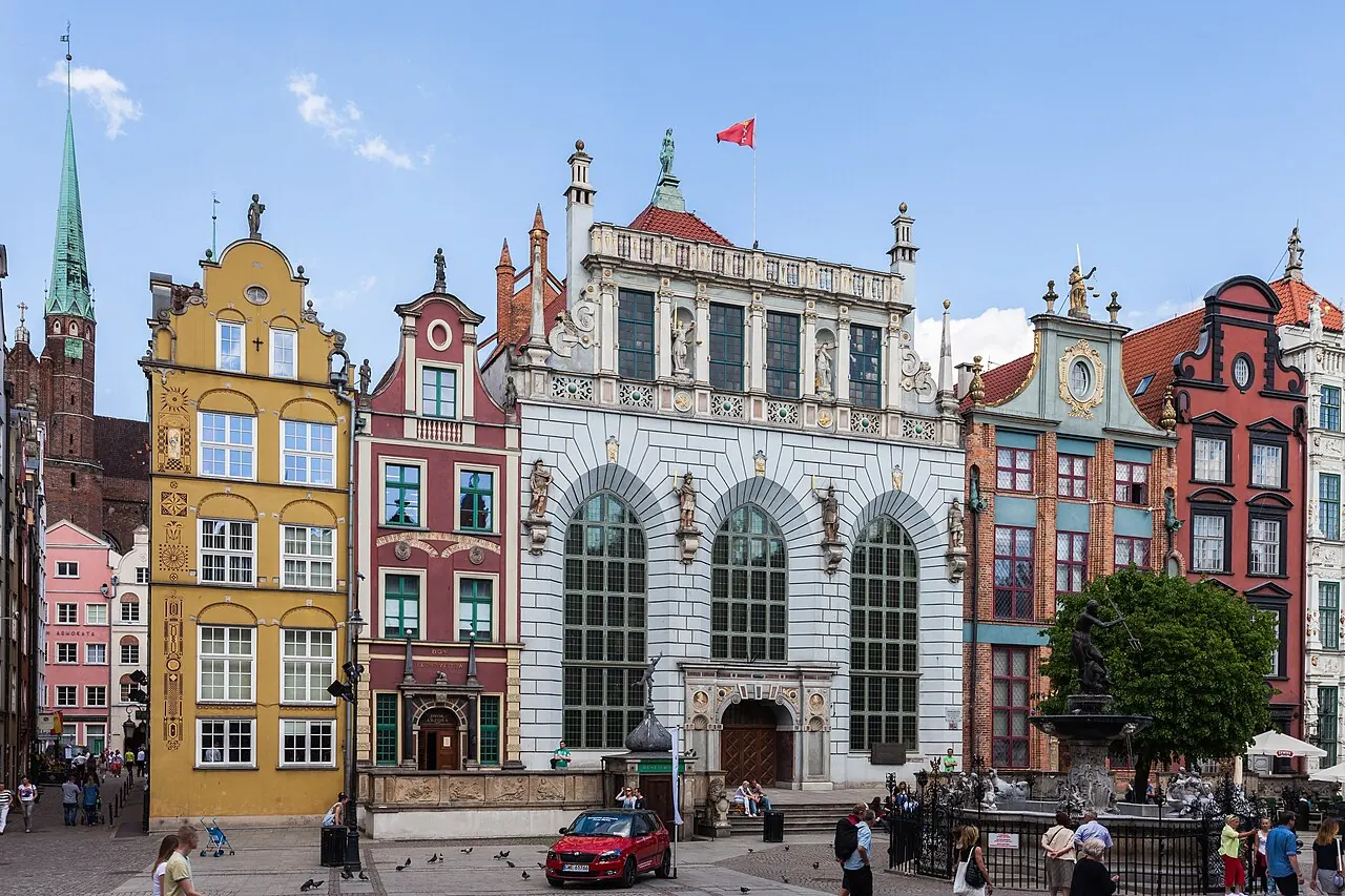 The decorated facade of Artus Court overlooking the Long Market in Gdansk