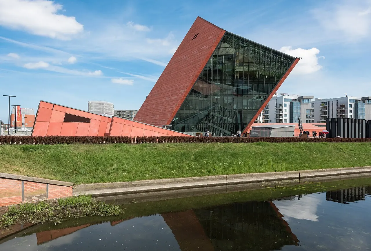 The angular modern tower of the Museum of the Second World War in Gdansk