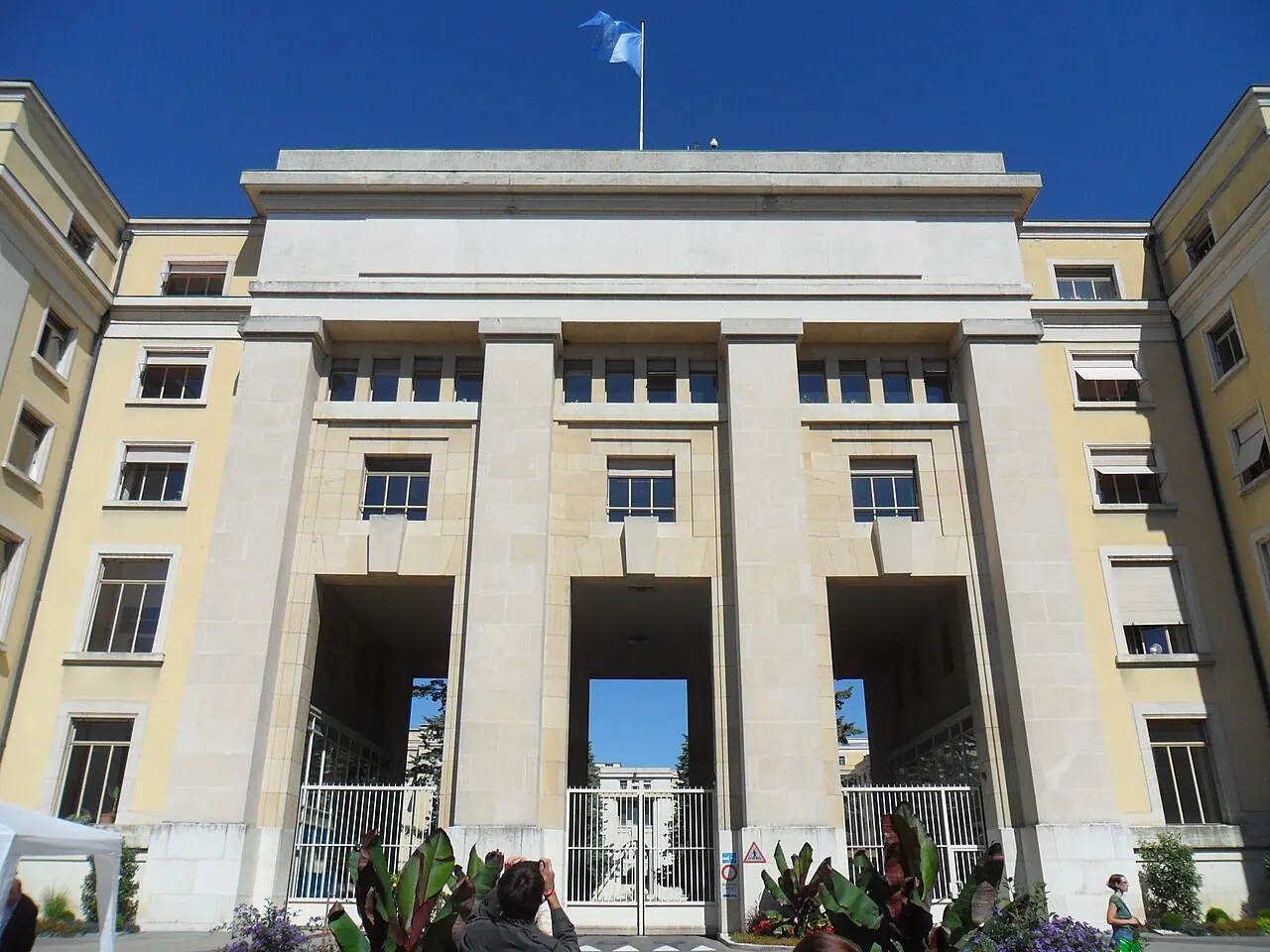 Main facade of a Palais des Nations building in Geneva