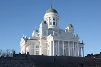 Helsinki Cathedral with its white columns and green central dome