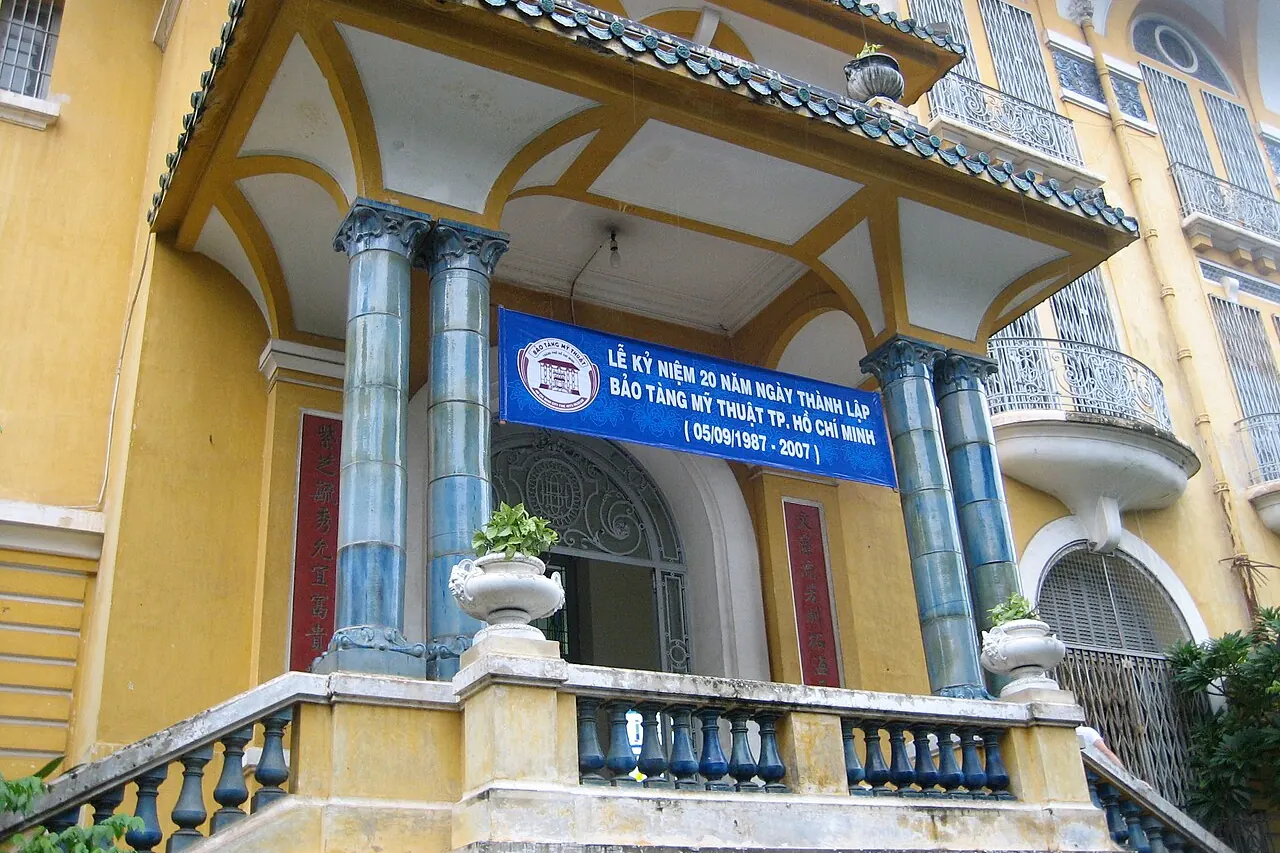 The yellow facade and columned balcony of Ho Chi Minh City's Fine Arts Museum