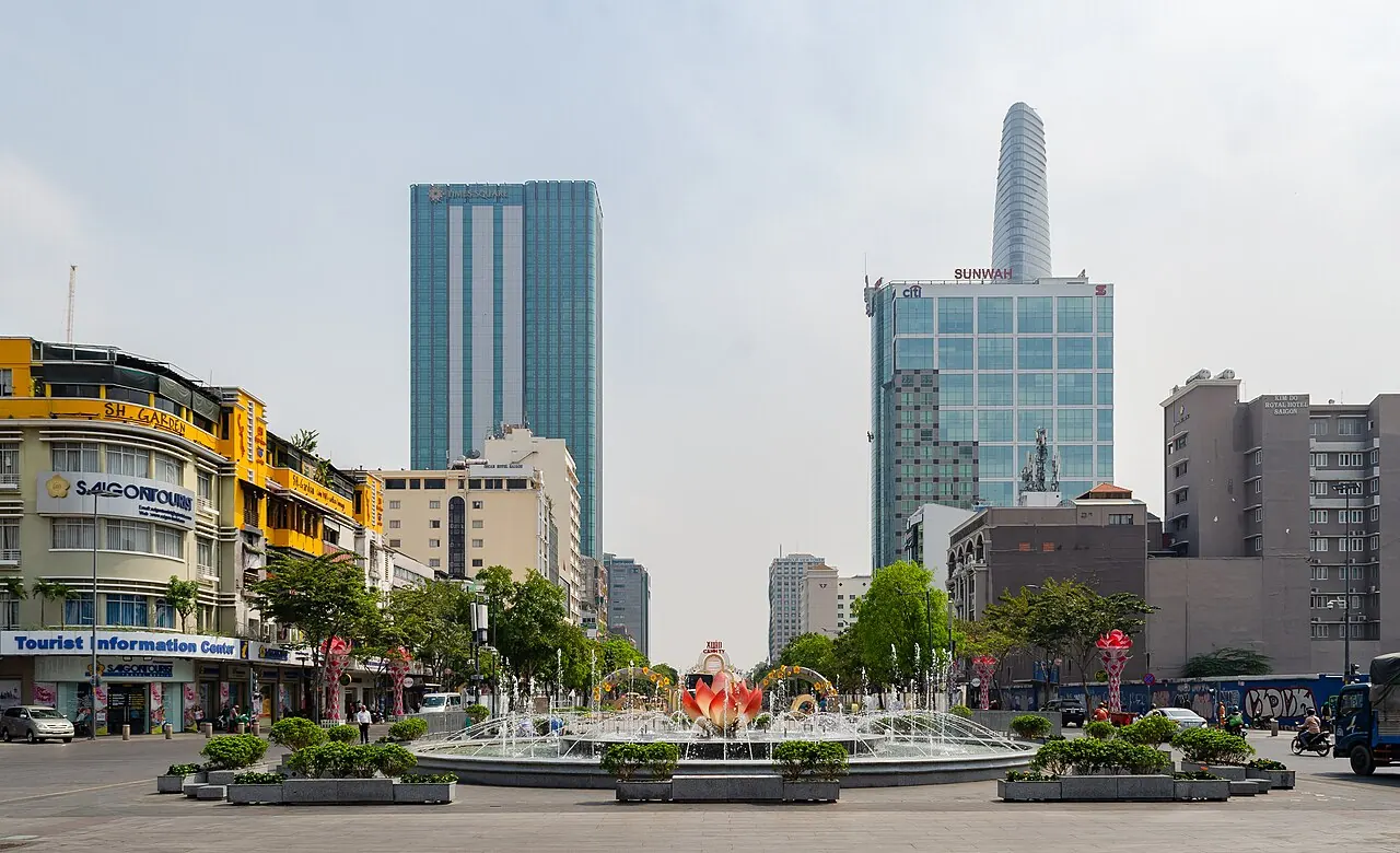 The pedestrian boulevard and downtown buildings along Nguyen Hue