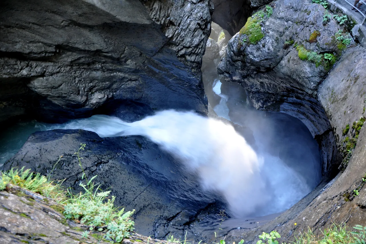 Water rushing through the rock channel at Trummelbach Falls