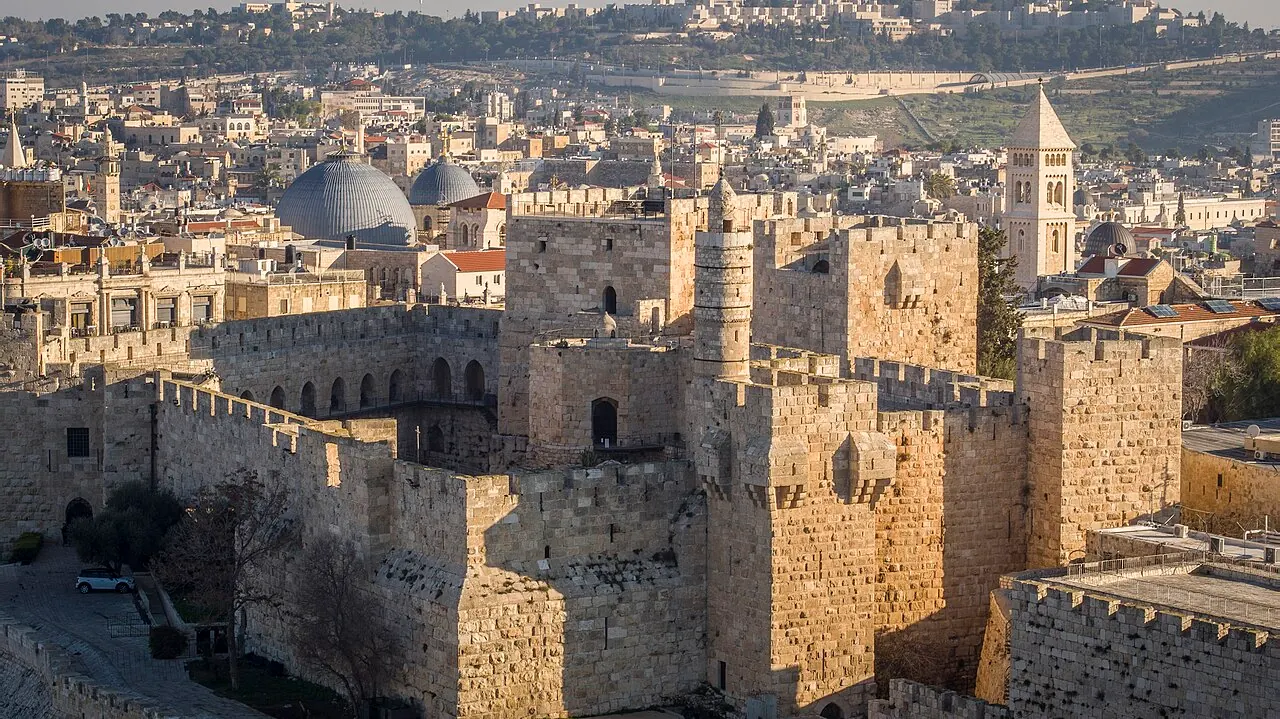 The towers and stone walls of the Tower of David citadel