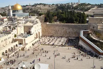 Visitors at the Western Wall prayer plaza in Jerusalem