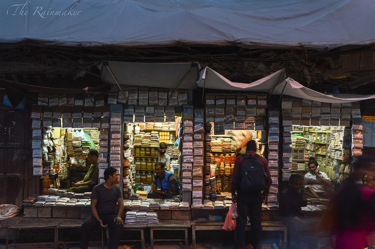 Spice and produce stalls in Kathmandu's Asan market
