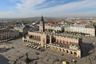 Krakow's Main Market Square and Cloth Hall seen from above