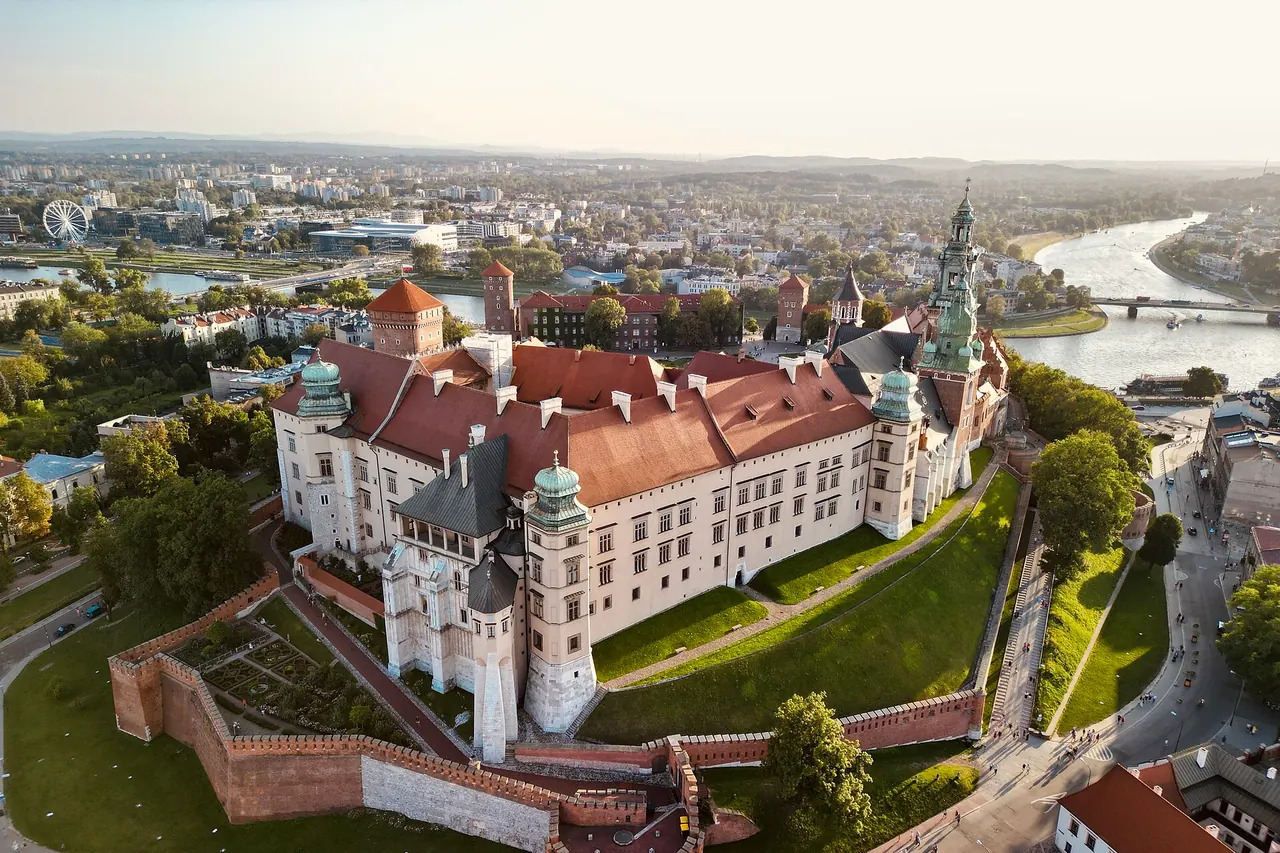 Wawel Royal Castle's buildings above the Vistula in Krakow