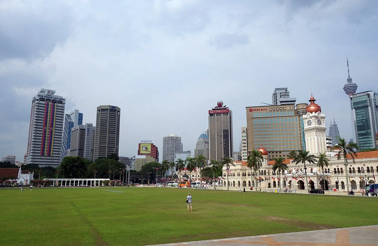 Merdeka Square's open lawn and surrounding historic buildings in Kuala Lumpur