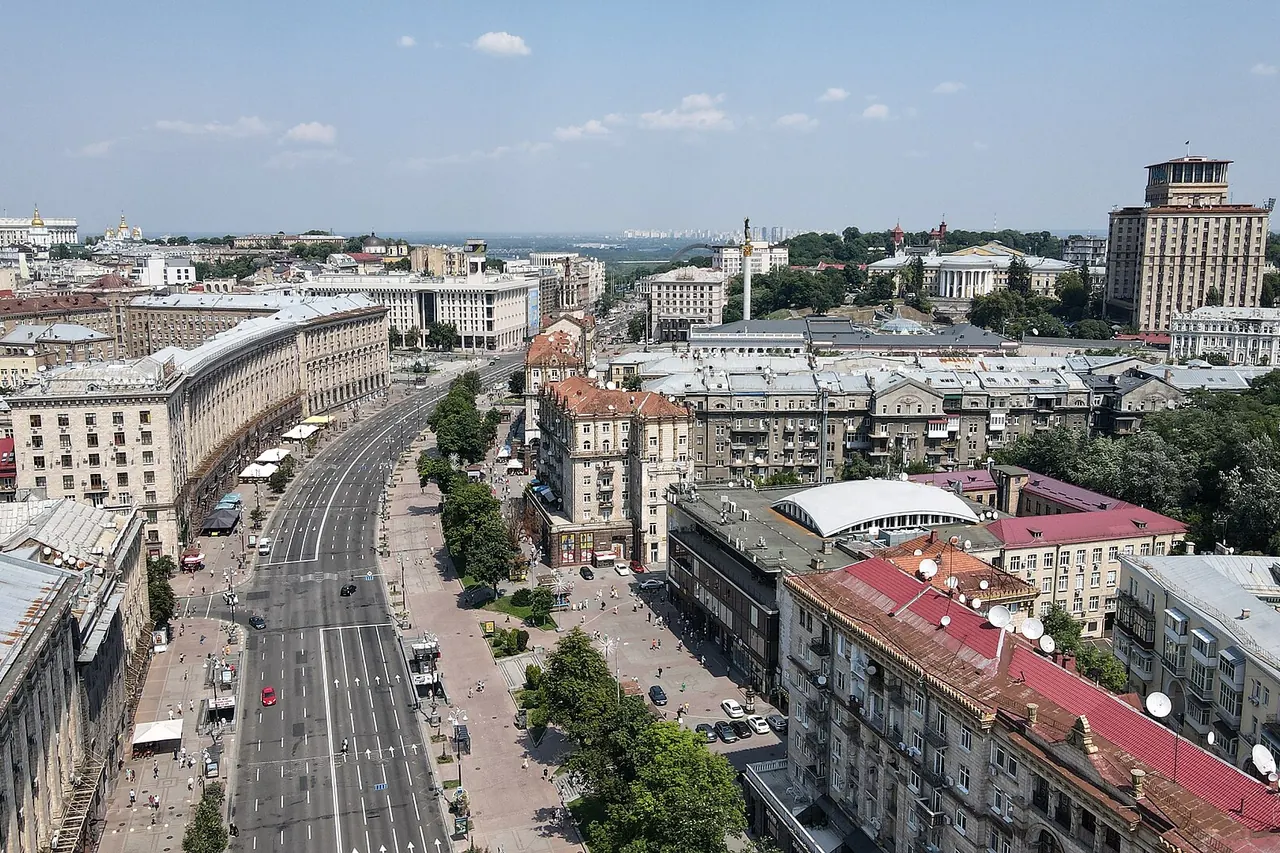 The broad avenue and substantial building facades along central Kyiv's Khreshchatyk