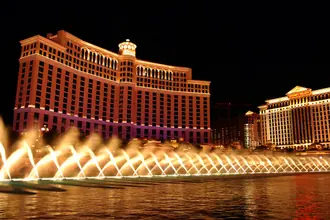 Water jets performing across the lake in front of Bellagio