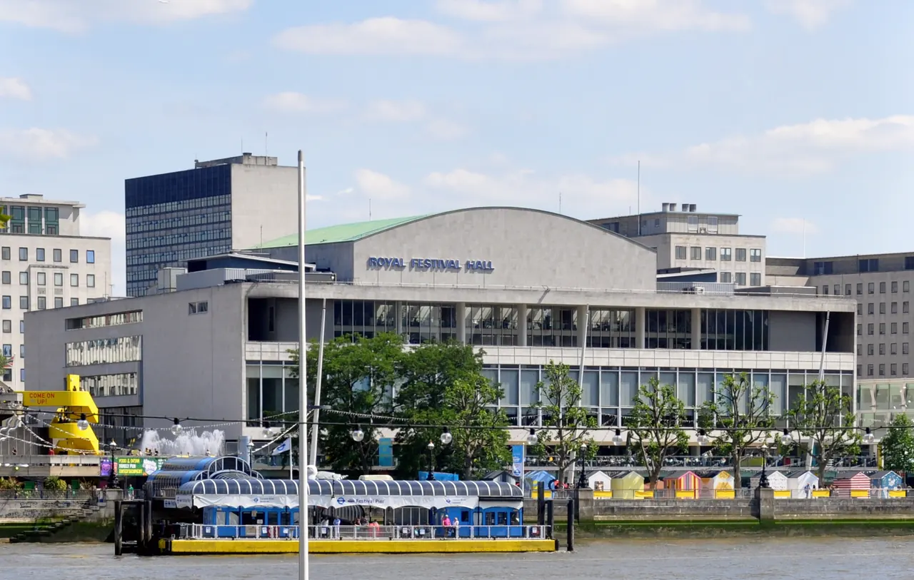 Royal Festival Hall and its Thames-side frontage on the South Bank