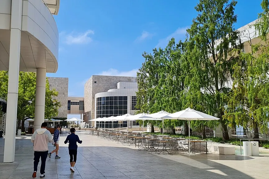 Getty Center buildings and landscaped terraces in the Los Angeles hills