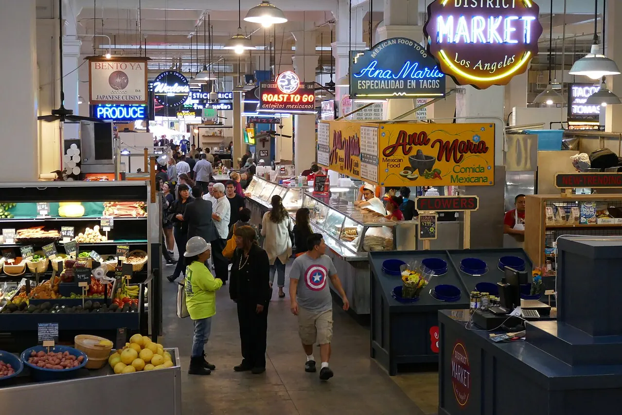 Grand Central Market entrance and food-hall signage in Downtown Los Angeles