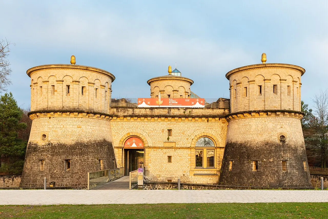 Three round towers and entrance of Fort Thungen in Luxembourg City