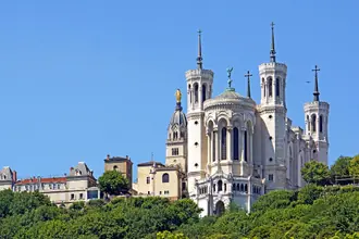 Basilica of Notre-Dame de Fourviere on its hill above Lyon