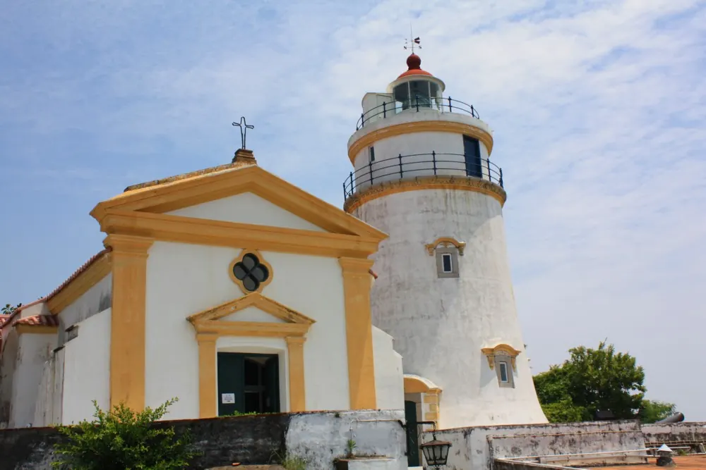 The chapel and lighthouse within Guia Fortress