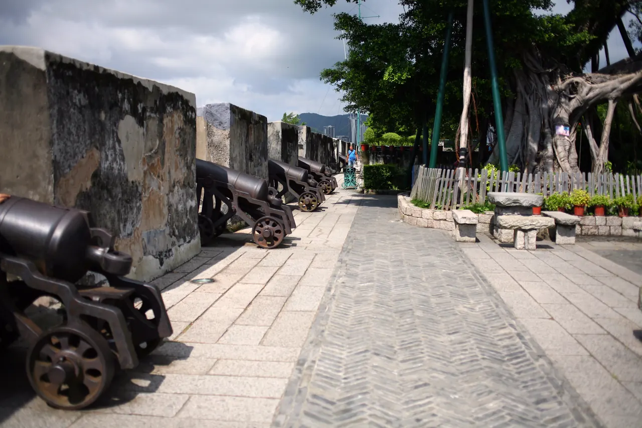 Cannons and stone ramparts along Mount Fortress in Macau