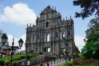 The surviving facade of St Paul's above its staircase in Macau