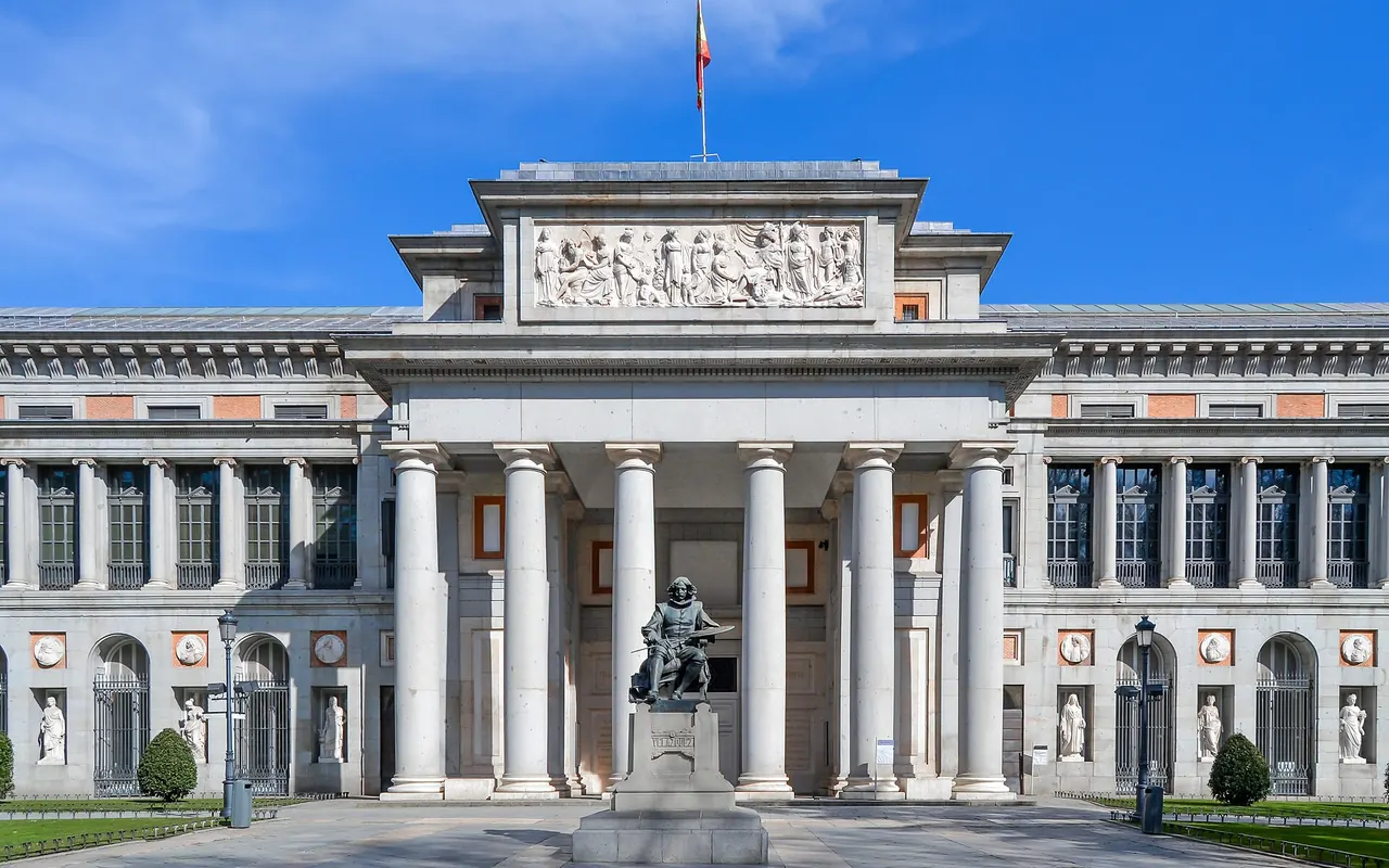 The Prado Museum's neoclassical facade and columned entrance