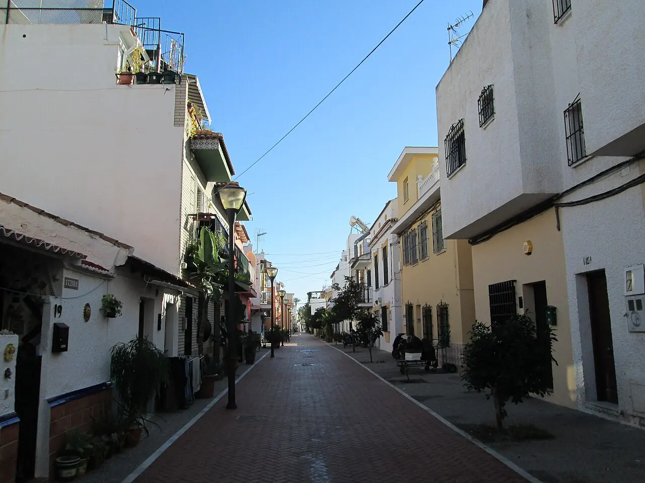A pedestrian street and buildings near the Pedregalejo beachfront